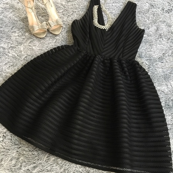 little black dress saks Adolfo at Saks Fifth Avenue 1970's Black Knit Lattice Dress – catwalk main image 0